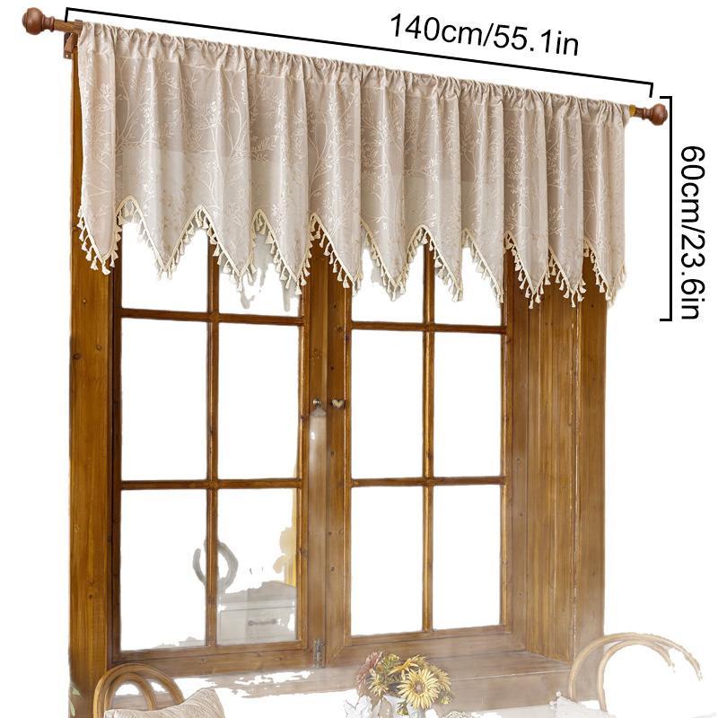 

1 шт. Кружевная и жаккардовая короткая штора в форме волны Кантри с кисточкой Кулиска Декор для окон и дверей Кисточка Ламбрекен Полуштора 140*60 бежевый