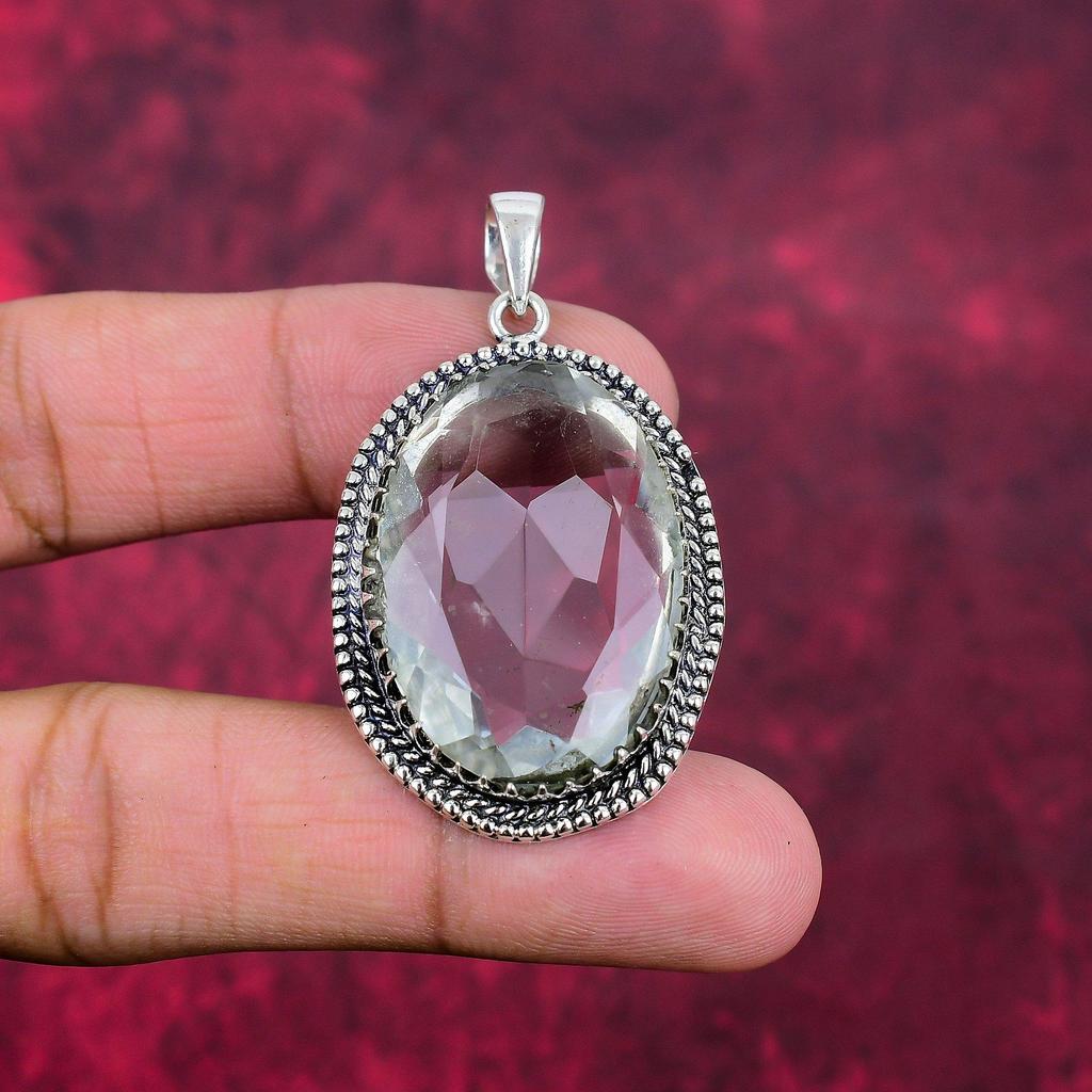 White Topaz 925 Solid Sterling Silver Pendant, Handmade Gemstone Jewelry Pendant, For Memorial Day