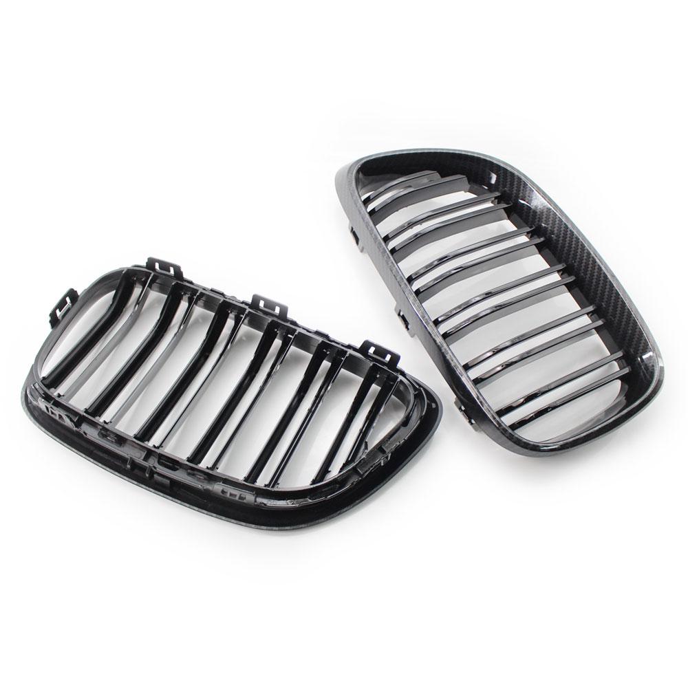 Carbon Fiber Color Dual Slat Front Hood Kidney Grilles Grill Compatible For BMW F22  F23 M2 2014-2018 For BMW 225i 218i 220i