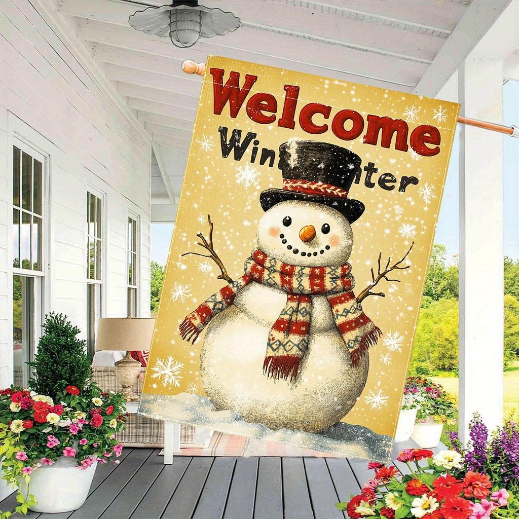 1pc, Welcome Winter Snowflake Snowman,double-sided garden flag yard decoration, outdoor decoration, lawn decoration, flag only