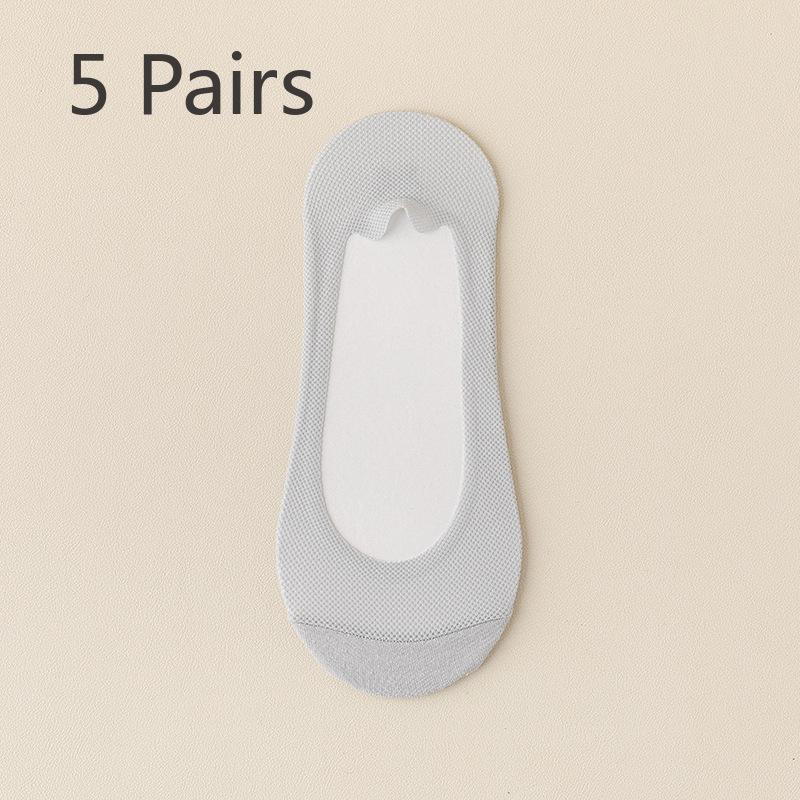 5 Pairs Boat Socks Women's Summer Thin Non-slip with Summer Single Shoe Ice Silk Shallow Mouth Invisible Socks