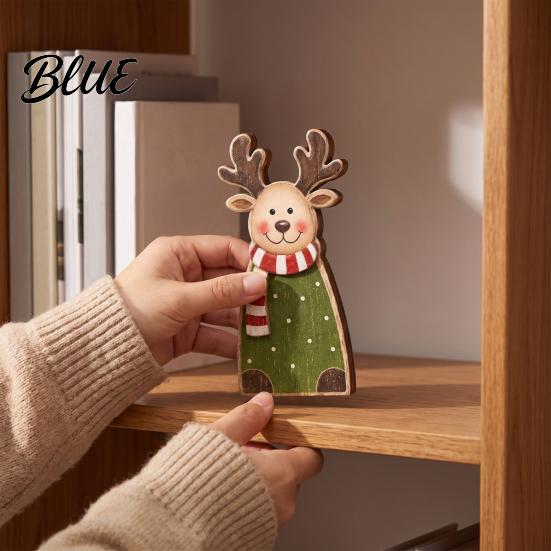 Holiday Gift for Friends Family Wooden Christmas Tabletop Decor, Santa Snowman Reindeer Figurine, Rustic Small Decorative Wood Art Pieces Shelf Sitter