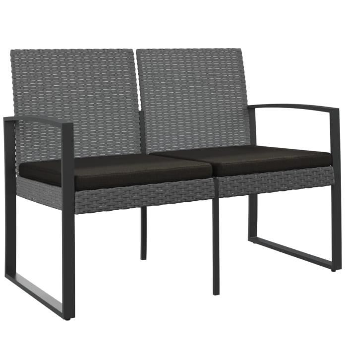 VidaXL Banc de jardin à 2 places et coussins gris foncé PP rotin 360211
