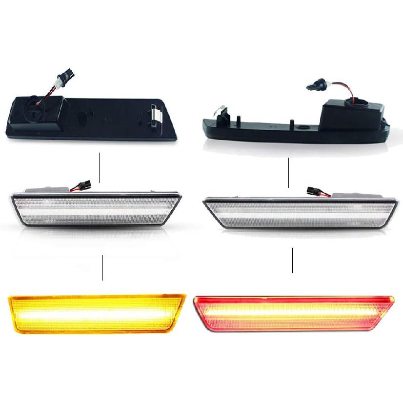GTINTHEBOX for 2008 2009 2010 2011 2012 2013 2014 Dodge Challenger Clear Lens Amber/Red Front Rear Full LED Side Marker Light,Replace OEM Sidemarker