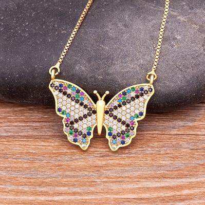 Nidin Top Quality Copper Zircon 12 Styles Charms Butterfly Pendant Chain Necklace for Women Gold Plated Vintage Boho Jewelry