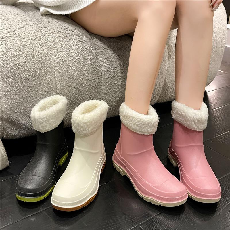 Rain shoes women's winter cotton non-slip medium tube water shoes water boots short rain boots car wash