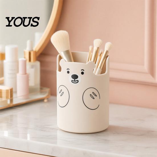 Macaron Colors Desk Organizer Cute Bear 2-in-1 Pen Holder & Phone Stand, Organizer, Large with Stand Capacity Storage for Pens Makeup Brushes Scissors