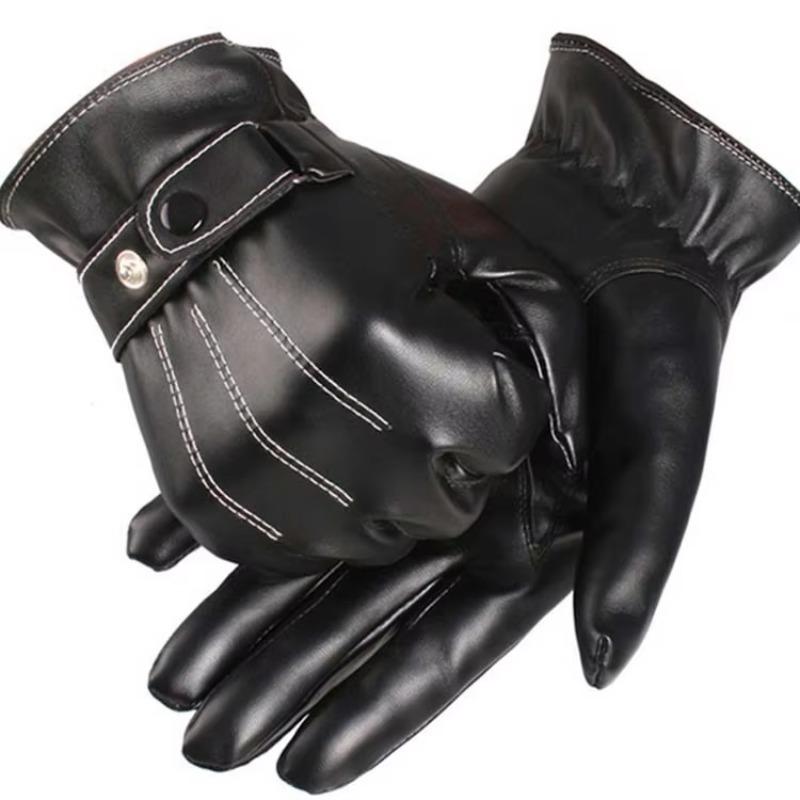 Men's PU Leather Winter Gloves Plush Lined Full Hand Touchscreen Cold Weather Driving Gloves Non-Slip Thermal