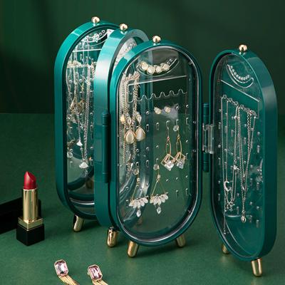 1 Stück Licht Luxus Schmuckaufbewahrungsbox Ohrring Halskette Mehrschichtig Staubdicht Desktop Behälter mit Spiegel Reise Kosmetik Organizer