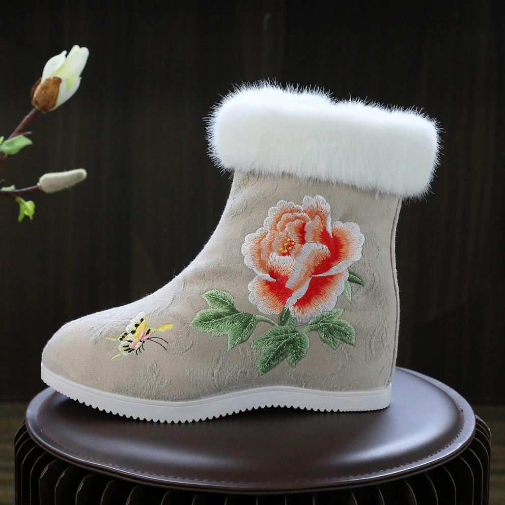 Winter Warm Ankle Boots for Women Casual Anti Slip Plush Fleece Lined Snow Boots With Side Zipper Women's Embroidered Faux Fur Lined Short Booties
