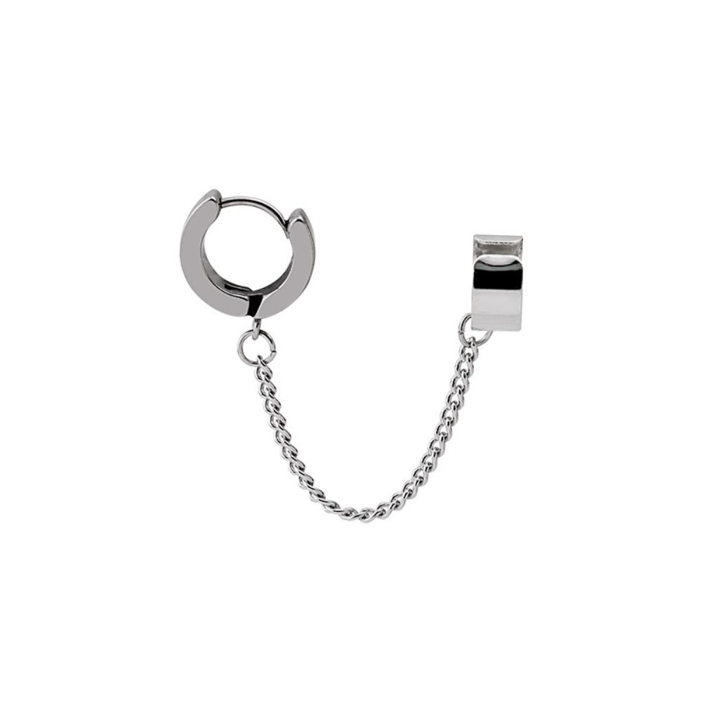 Orecchini a clip con catena a nappa in acciaio inossidabile color argento alla moda hip-hop per uomo donna piercing finto ear cuff gioielli per feste regali