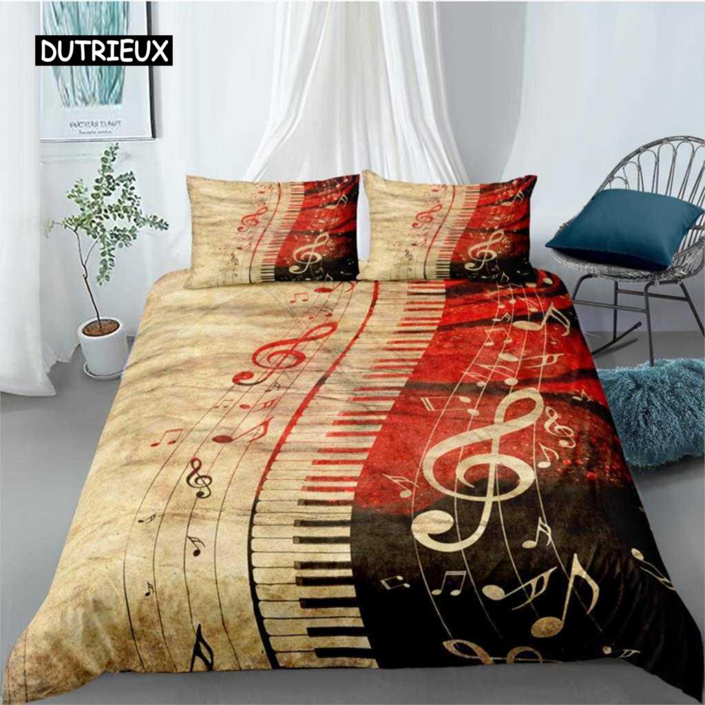 Piano Duvet Cover Set Black Piano Keyboard Music Note Kids Bedding Set Music Theme King Size 2/3pcs Soft Twin Comforter Cover