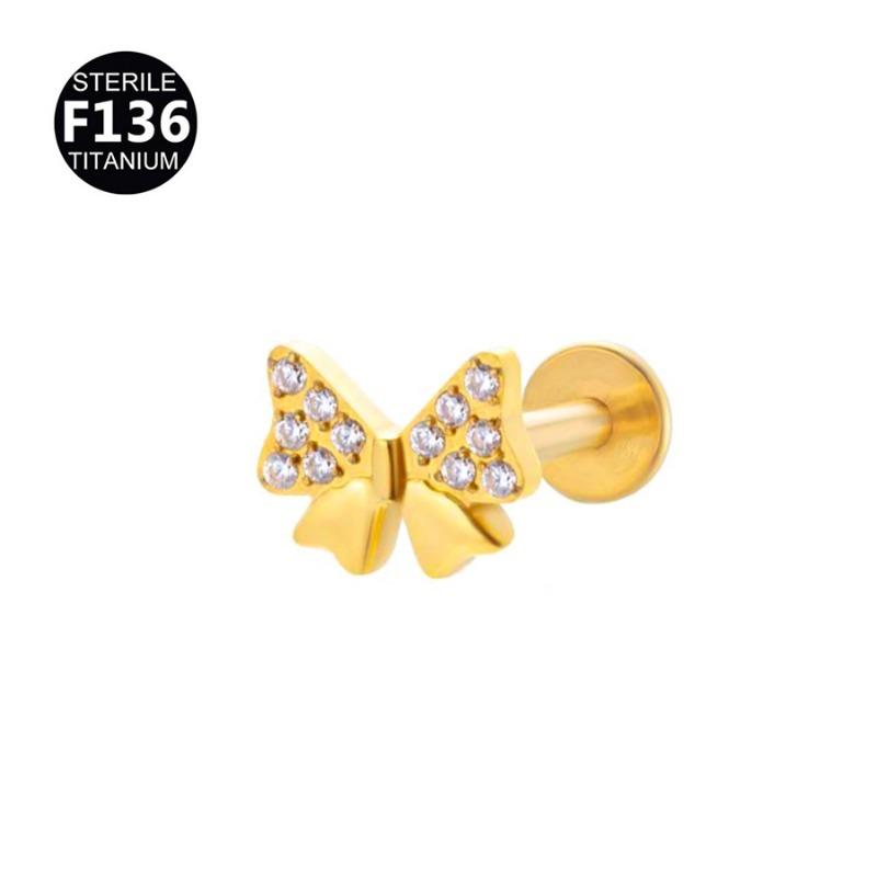

Silver Stainless Steel Zircon Bowknot Labret Lip Stud Cartilage Earring For Women 1pcs золотий