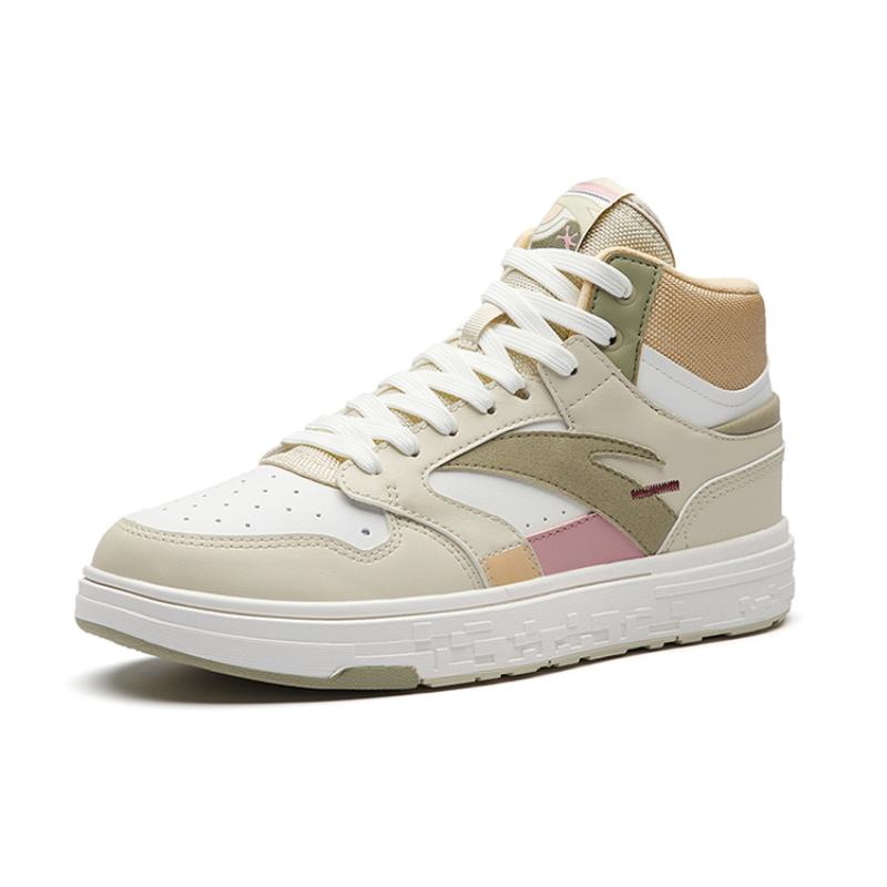 Anta Slip Resistant Shock Absorbers With Abrasion Resistant Properties High Top Skateboard Shoes Women's White Yellow Sneakers