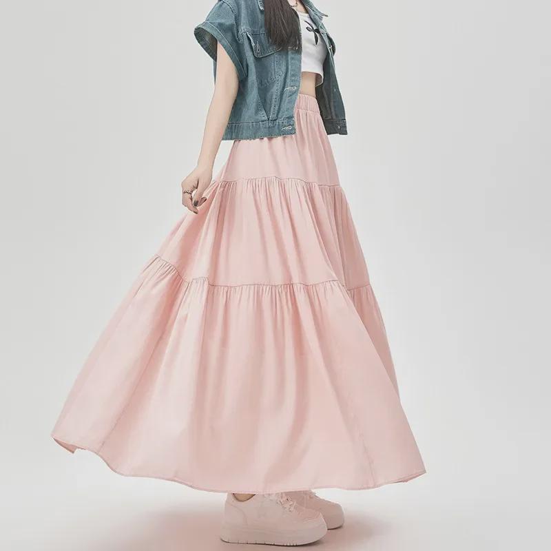 Women's French-Style High Waist A-Line Drape Skirt - Spring/Summer Casual Long Cake Design