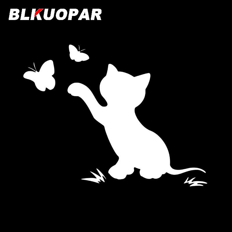 BLKUOPAR Cat And Butterfly Car Stickers Funny Animal Decal Occlusion Scratch Die Cut Windshield Surfboard Car Decoration