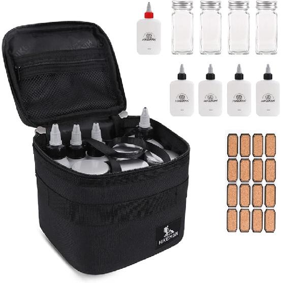 HIKEMAN Camping Portable Spice Set with 9 Spice Containers Pepper & Salt Spice Shakers, Separable Storage Bag for Outdoor Travel Camping BBQ Picnic