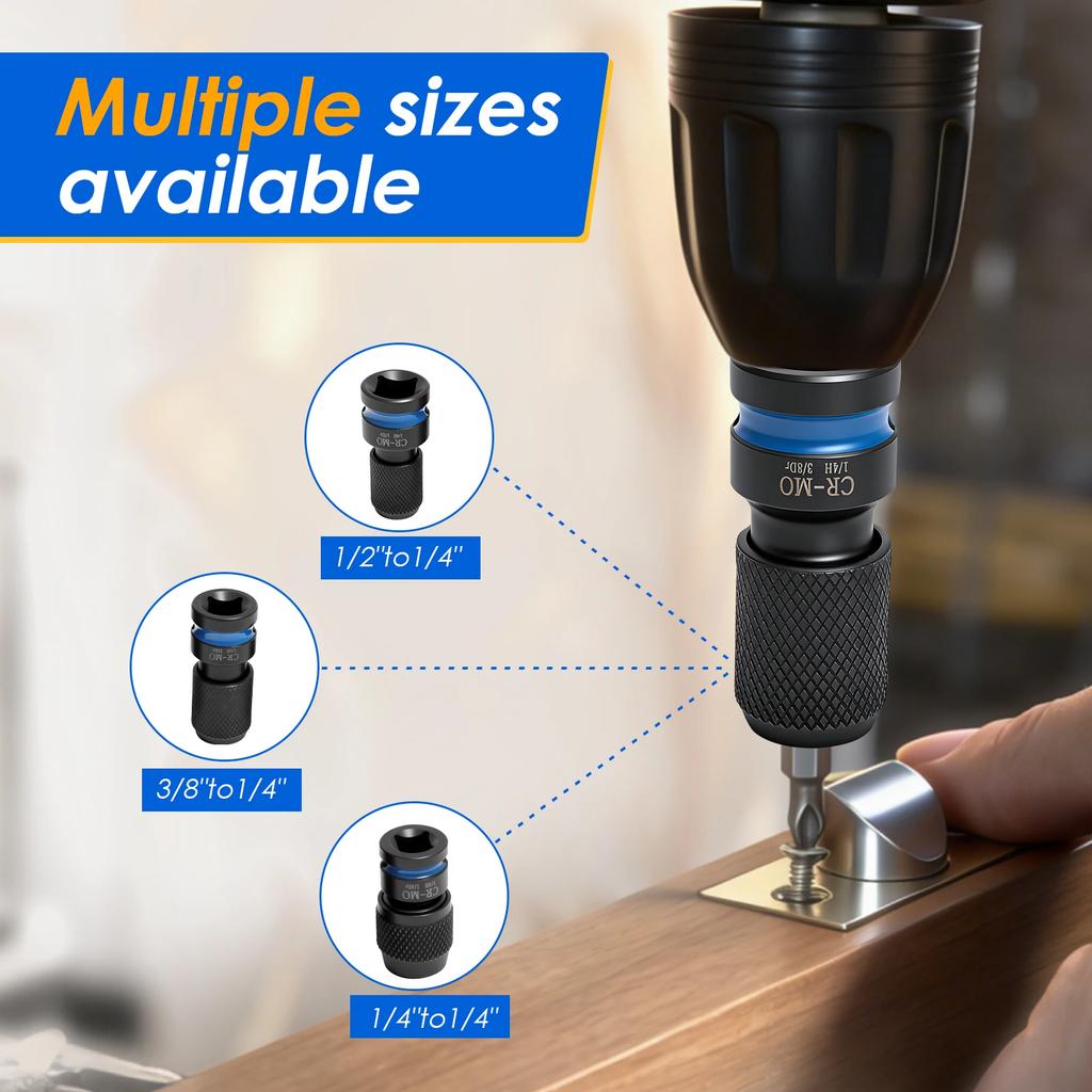 3Pcs Impact Hex Converter for Screwdriver Bit 1/2 3/8 1/4 Inch Square Drive to 1/4-Inch Quick Release Hex Socket Wrench Adapter