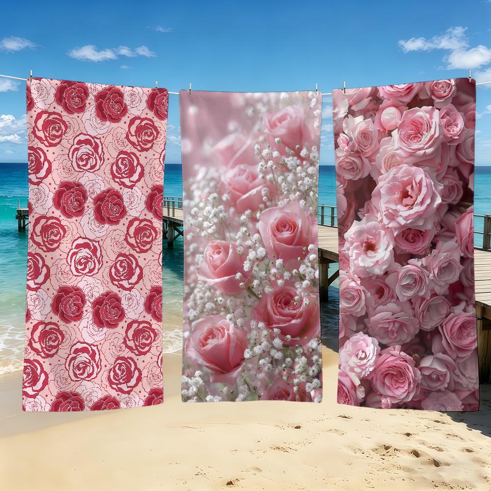 Modisches Handtuch mit Rosenmuster für Camping im Freien Strandhandtuch Super saugfähig Schnell trocknend Sommerhandtuch