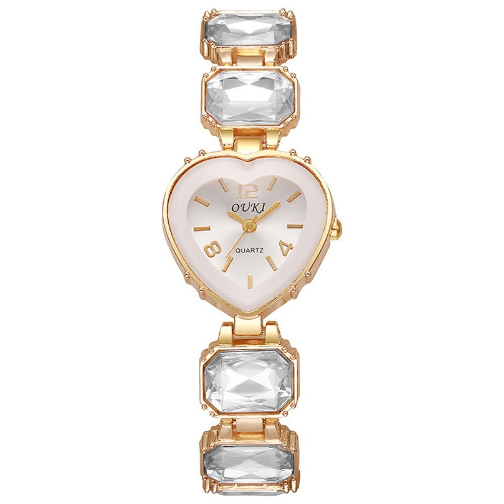 Heart Shaped Dial Rhinestone Bracelet Watch Colorful Crystal Chain Wristwatch Women белый
