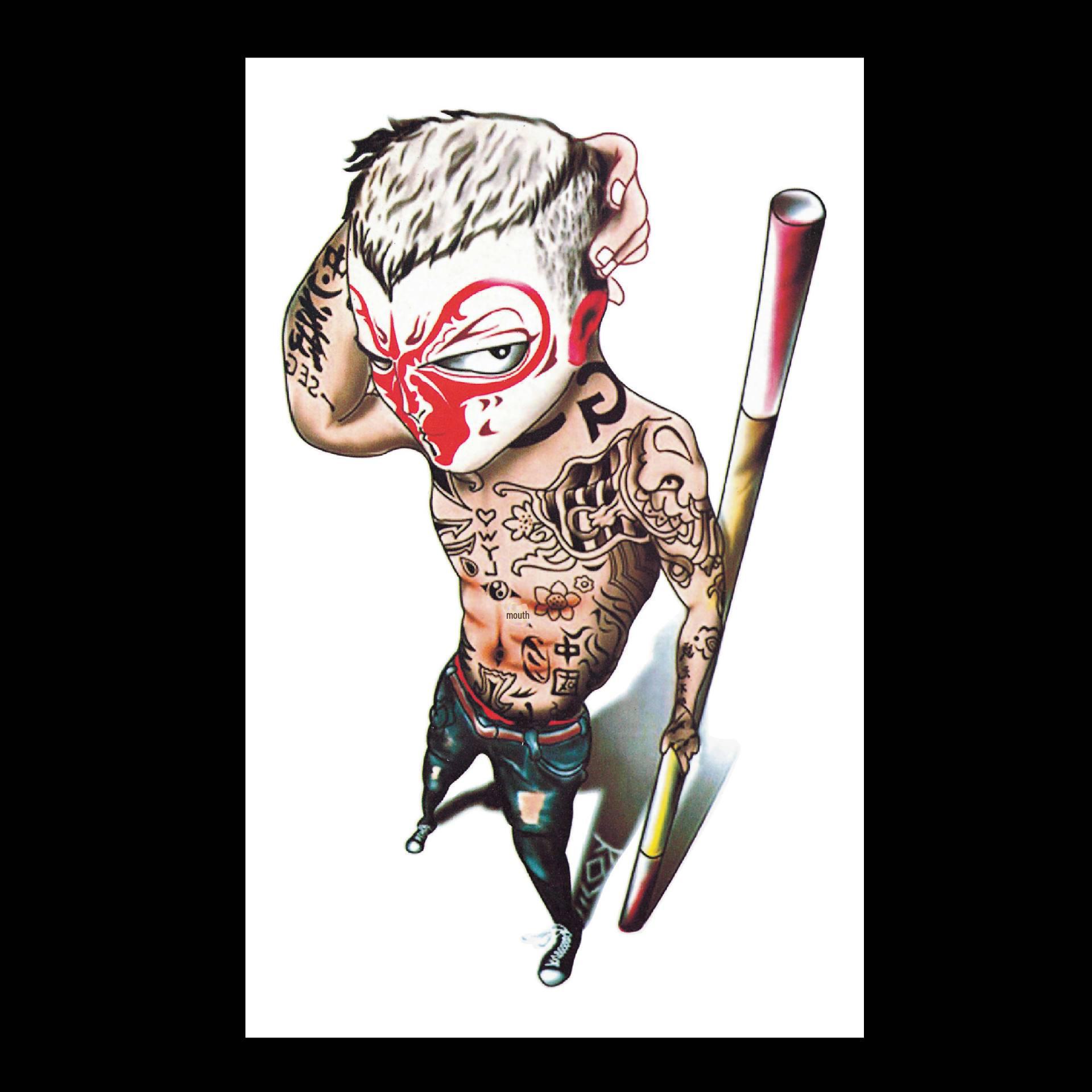 

Водонепроницаемые наклейки для татуировки: Волк, Карп, Гуань Гун, Череп, Пламя, Гейша, Крест, Сова, Цветы 12*19cm