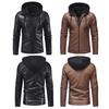 Men's  Winter Casual Hooded Leather Zipper Long Sleeve Jacket Coat Tops 