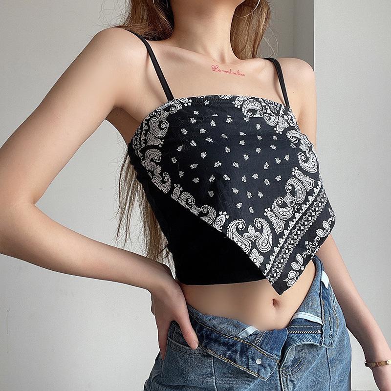 Canotta da donna con stampa paisley stile street, vestibilità aderente, top corto estivo