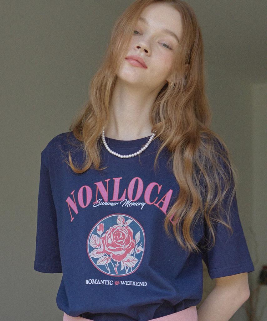 NONLOCAL Vintage Rose T-Shirt - Navy