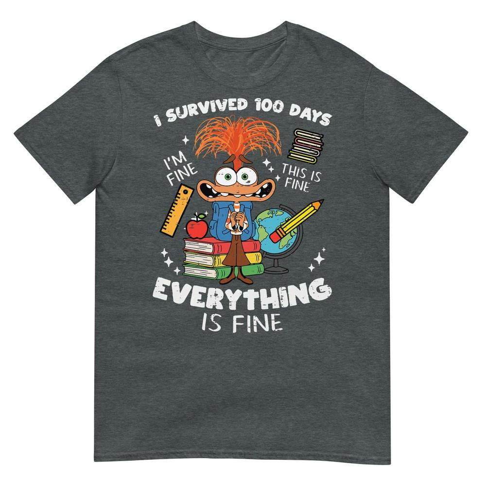 Survived 100 Days Im Is Fine Anxiety 100th Day School Kids Tshirt