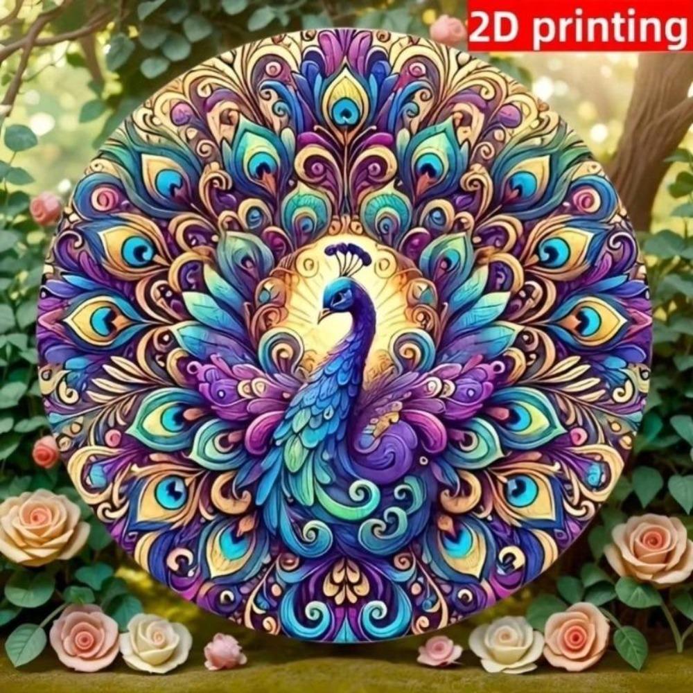 Iron Wall Art Metal Peacock Sign Home Decor Colorful Tail Print