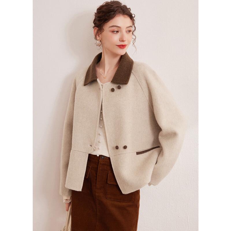 Women s Short Wool Blend Color-Block Lapel Coat XL