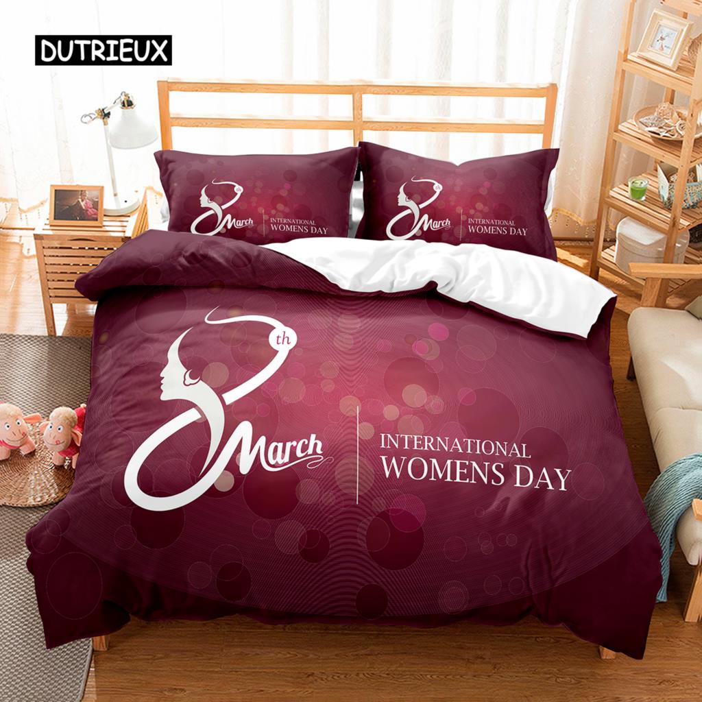 Romantisches Blumendesign Bettbezug-Set Alles Gute zum Frauentag Bettwäsche-Set Polyester 8. März Bettdeckenbezug Einzel- King-Size Für Mutter Geschenk