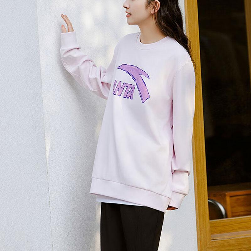 Anta Color Block Logo Print Knitted Pullover Casual Sweatshirt Unisex Sweatshirt Light-Pink 972418707-3