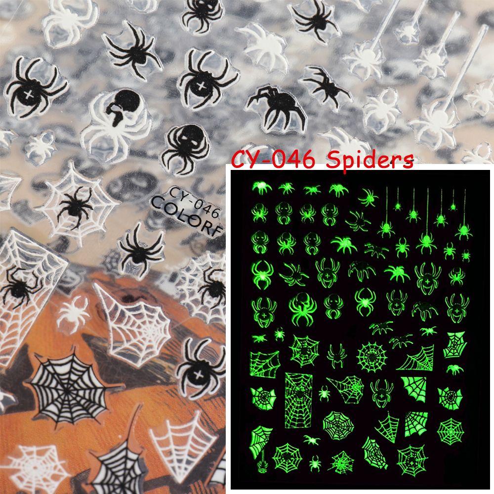 Adhesive Manicure Spider Web Skull Pumpkin Glow In The Dark 3D Luminous Halloween Nail Stickers