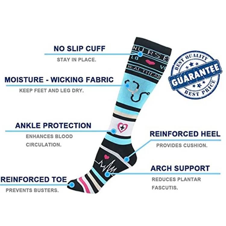 Men Women Ecg Wave Compression Sport Socks Running Socks Compress Stockings Pressure Nylon Long Varicose Veins High Socks