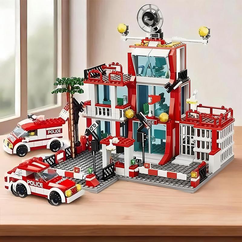 Police City Building Blocks Set with Fire Station Car and Figures DIY Construction Toys for Boys Kids Educational Christmas Gift