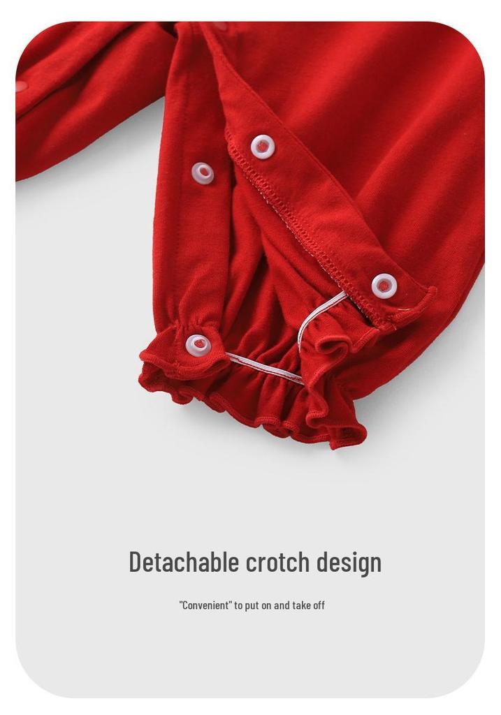 Youqi Infant Red Romper: Full Moon, 100 Days, First Birthday Formal Wear - Long Sleeve Autumn Jumpsuit