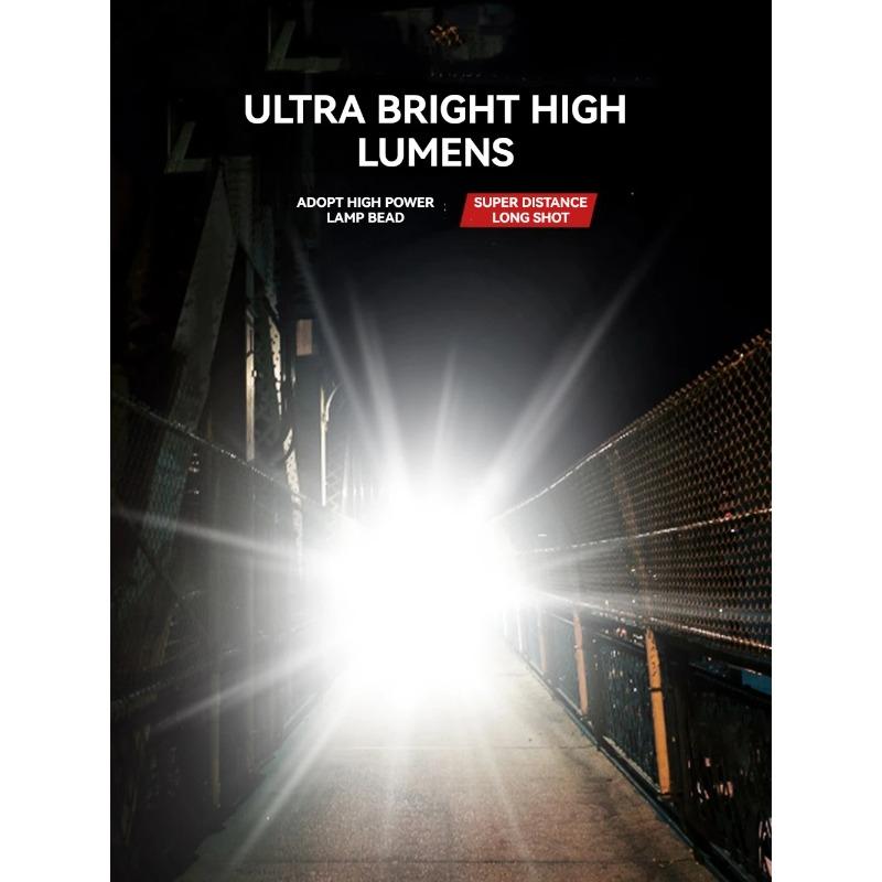 Bright Spotlight Long Range LED Flashlight Type-C Charging Strong Light Lamp Torch Waterproof Zoom Outdoor Lantern