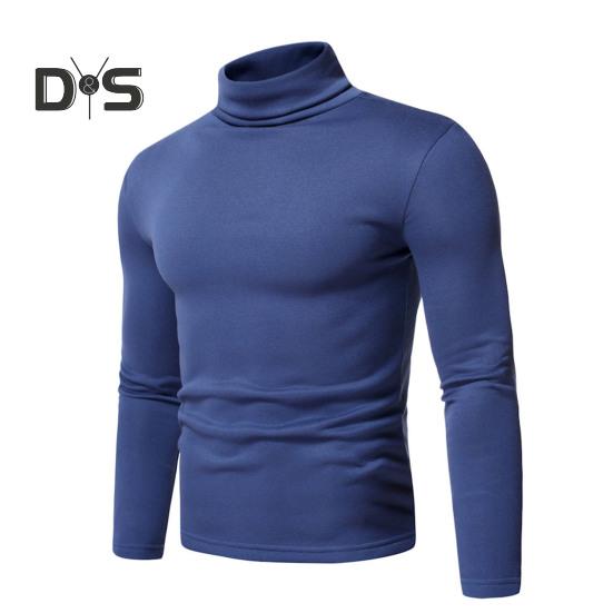 Vår Høst Menn Fitness Topp Slim Fit Høy krage Elastisk lange ermer Ensfarget Pullover Fitness Sport Topp Vinter bunnklær
