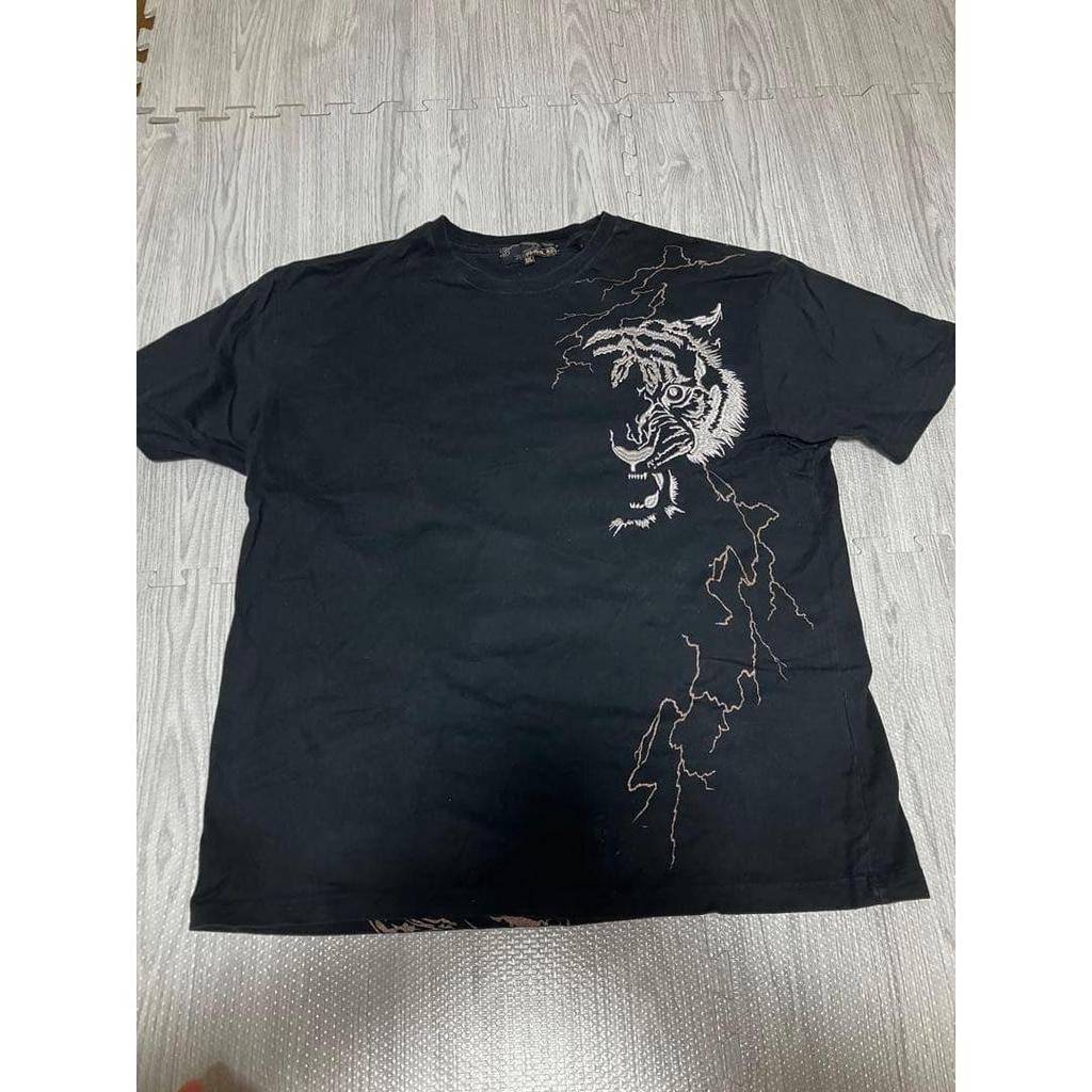 Used Karakuri Tamashii Iki T-shirt Tiger Embroidery Black XXL