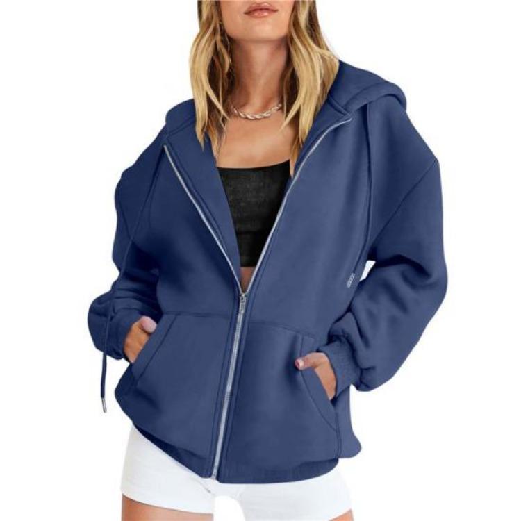 

Oversized Fleece Hoodies for Women Zip Up Jackets Long Sleeve Fall Sweatshirt with Pockets Casual Workout Outfits S темно-синий
