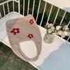Crochet Handbag Women's Aesthetic Handbag Light Brown with Red Flowers 38*60CM