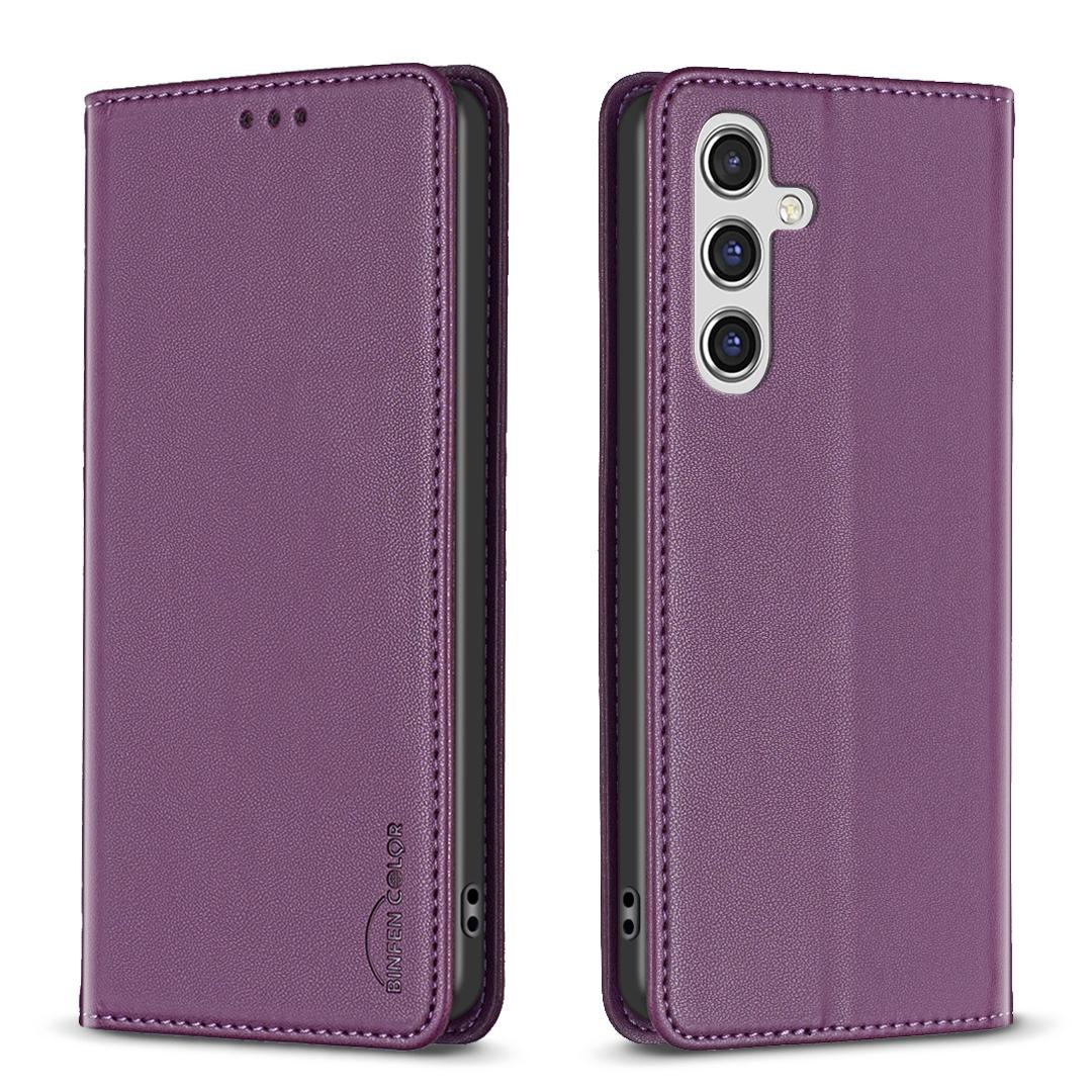 

For Samsung Galaxy S25 FE Leather Case BINFEN COLOR BF18 Phone Stand Cover with Card Slots Dark Purple