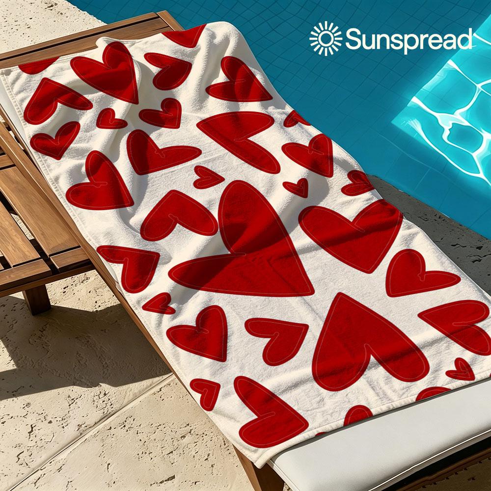 Romantic Cream Red Heart Quick Drying Bath Towel Microfiber beach towel light weight swimming camping yoga beach out