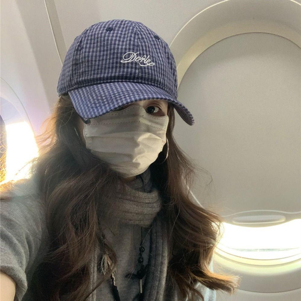 Sunshade Embroidered Baseball Cap Adjustable Y2k Peaked Cap Fashion Plaid  Baseball Cap  Female