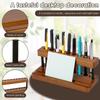 2Pcs Wooden Pen Holder with 9 Slots and Phone Holder Decorative Wood Pencil Organizer Pens Display Stand for Home Office Decor