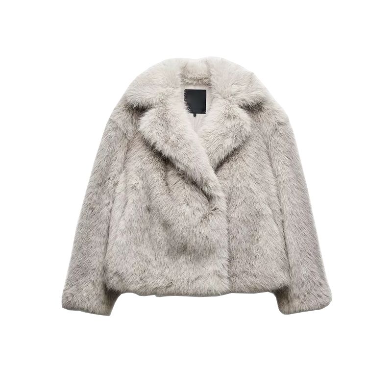 Spring New Arrival Soft Glutinous Fur Lapel Loose Long Sleeves Artificial Fur Effect Jacket Outwear 4360246