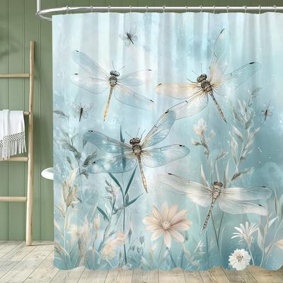 Schöner Blumenduschvorhang für Badezimmer Blau Floral Romantisch Wildblumen Pflanzen Naturlandschaft Heimdekor Vorhang mit Haken