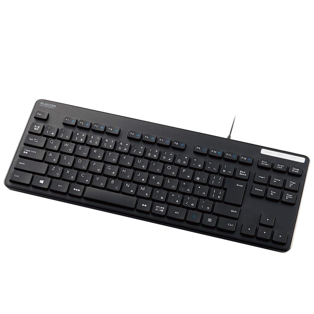 ELECOM TK-FCM107KBK Thin Membrane Type Wired Keyboard, Compact, Tenkeyless, Black