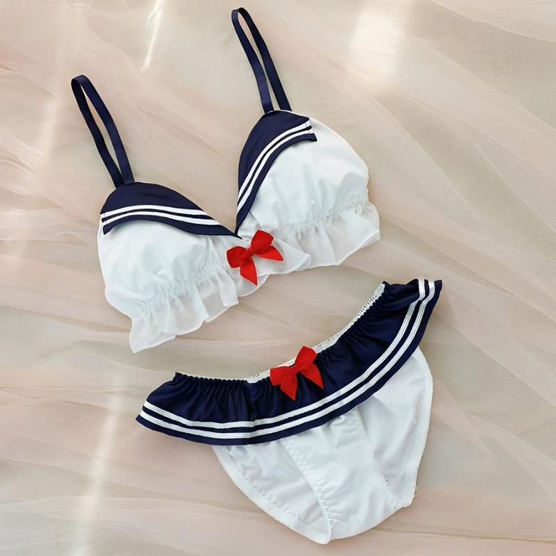 Sexy Uniform Bra And Panty Set Transparent Bra Exotic Style Set Sexy Thong Panties Women'S Passionate Sleepwear